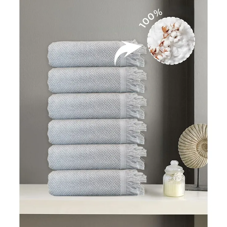 Mijolnir 'Jelena - Grey' Handtuchset (6-teilig), Grau, 50 x 90 cm