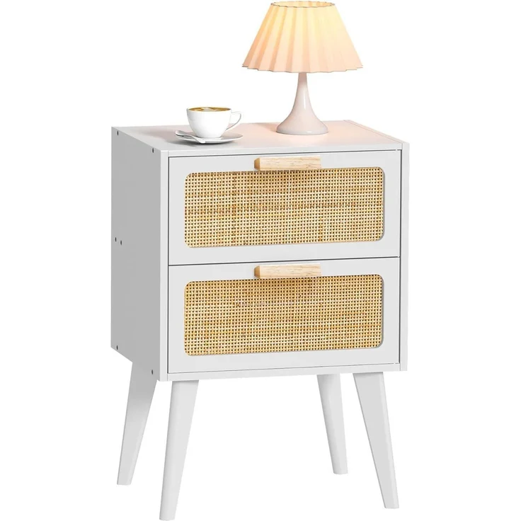 Rattan Nachttisch Beistelltisch Hand Made 2 Schubladen Boho – Bild 1