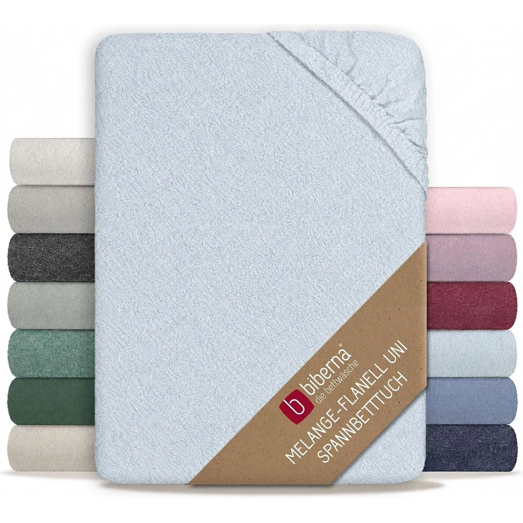 biberna Melange-Flanell Spannbetttuch 0841380 MELANGE UNI, ciel, 1x 90x190 cm - 100x200 cm – Bild 1