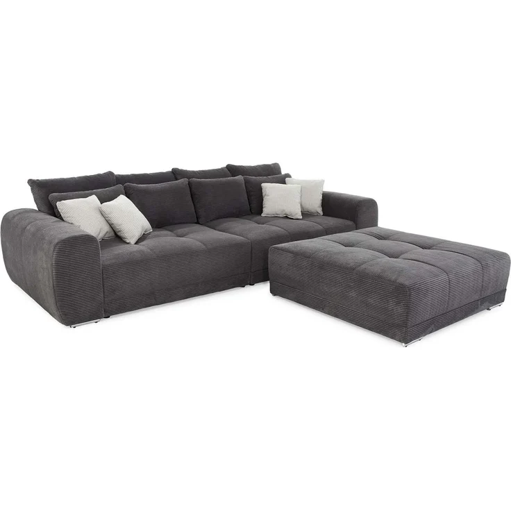 Big-Sofa XXL 306 cm Federkern Lounge Couch mit Bezug aus Cord in Dunkelgrau – Bild 7