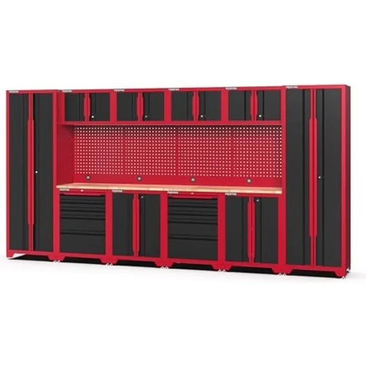 Feistos Werkstatteinrichtung "Juno 11", schwarz/rot, 396 x 46 x 198 cm (B x T x H),2 Hochschränke