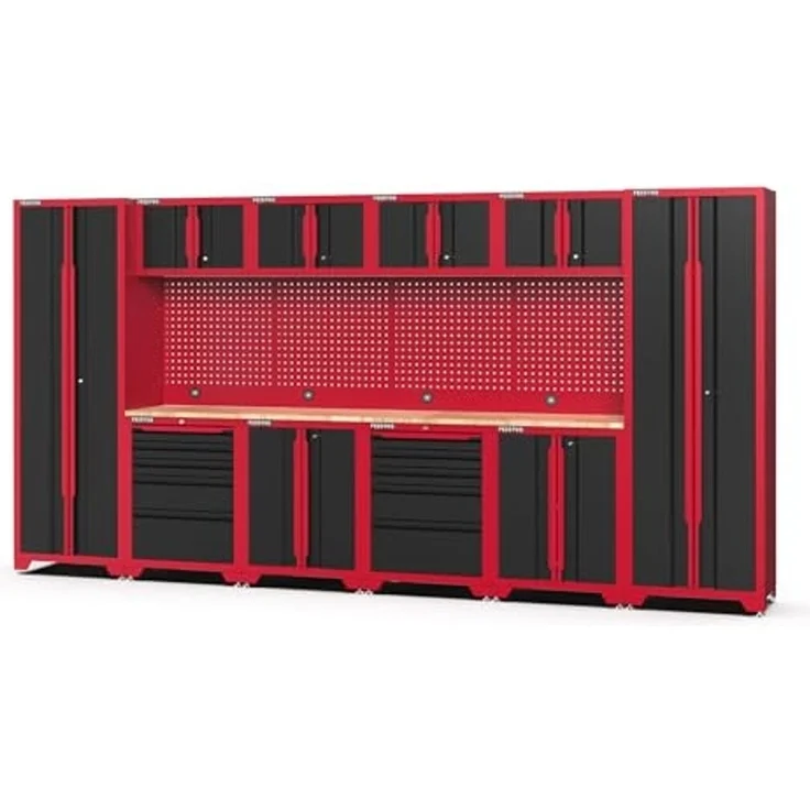 Feistos Werkstatteinrichtung "Juno 11", schwarz/rot, 396 x 46 x 198 cm (B x T x H),2 Hochschränke – Bild 1