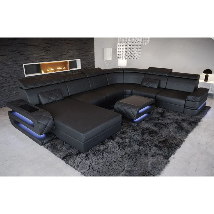 Sofa Dreams - XXL Wohnlandschaft Bologna aus Leder – Luxuriös - Ledermix - schwarz - Links – Bild 2