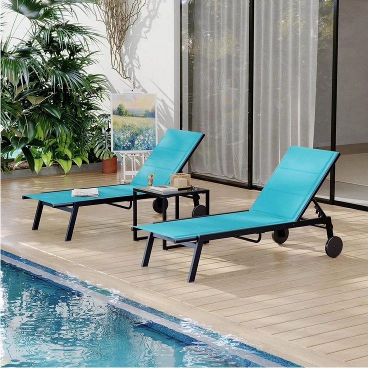 GarveeMore Gartenliege 3er Set Sonnenliege mit Beistelltisch Liegestuhl Strandliege – Bild 3