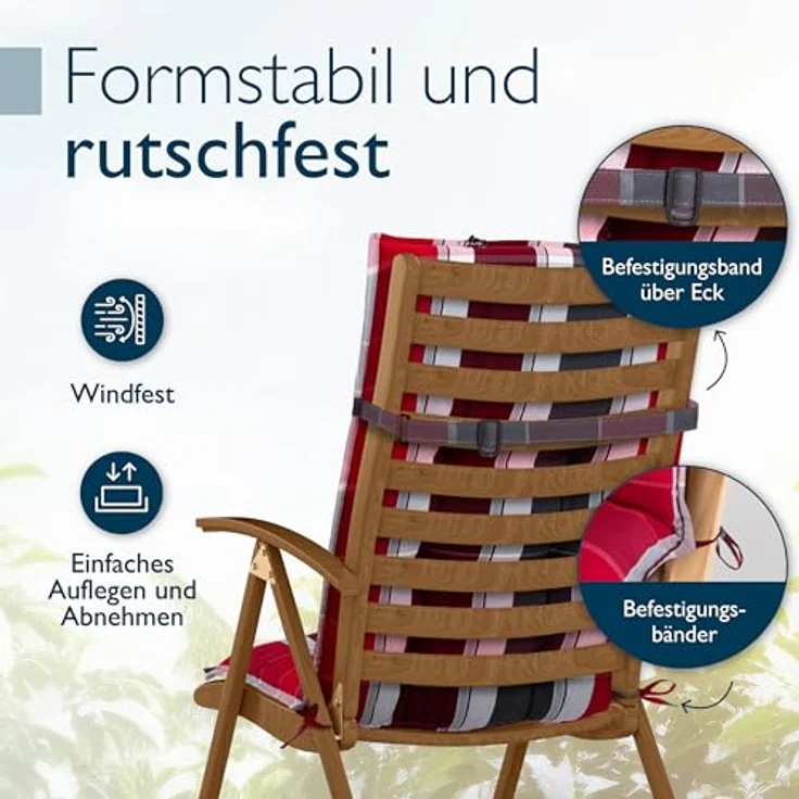 Beautissu Hochlehnerauflage 2er Set Sun-HL, 120x50x8cm, Rot-Anthrazit-Gestreift, mit Kopfpolster, rutschfest und robust, UV 5 Schutz – Bild 5