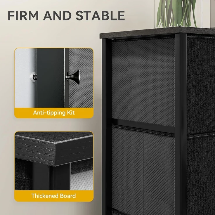 DWVO Kommode mit 7 Schubladen, Schrank aus Stoff mit Griffen, Metallgestell & MDF-Holzplatte, langlebig, für Schlafzimmer & Wohnzimmer,dunkelgrau – Bild 5