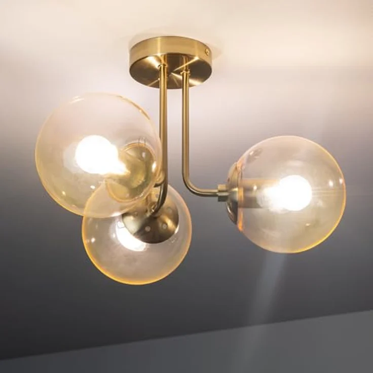 LEDKIA LIGHTING Moonlight Brass Deckenleuchte, 3 Strahler aus Metall und Glas, E27 Fassungen, Rosa, ideal für Wohnzimmer und Schlafzimmer – Bild 4