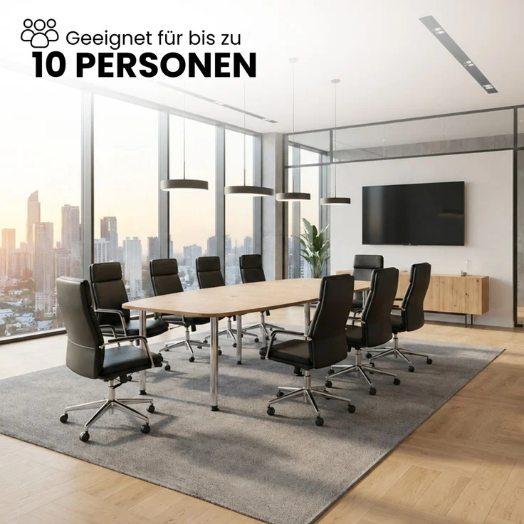 bümö Konferenztisch oval 280x130 cm in Ahorn, Tischsäulen in Graphit - Großer Besprechungstisch, Meetingtisch für 10 Personen, XXL-Tisch für Konferenzraum, Meeting & Besprechungsraum, KT28S-3-G – Bild 6