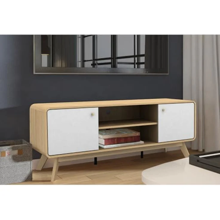 Cassie TV-Ständer mit 2 Türen, Eicheoptiknweiß, Spanplatte (BxTxH) 140x39x53 cm – Bild 3