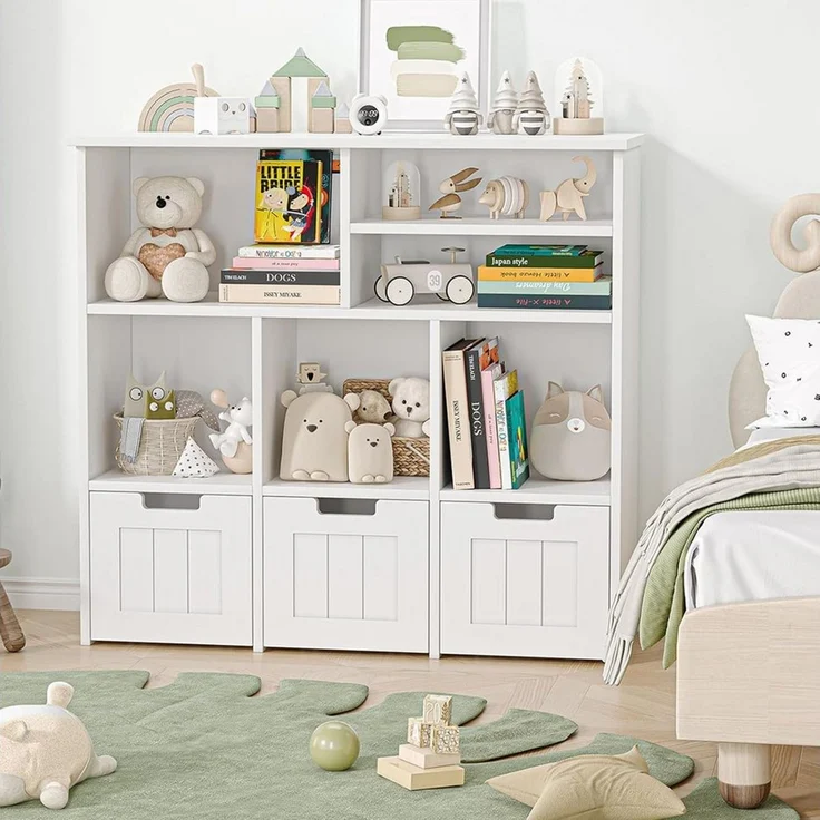 GarveeMore Kinderregal mit 6 Fächern und 3 rollbaren Schubladen,100x33x89cm, Bücherregal Kinder,Spielzeug Aufbewahrungsorganizer für Kinderzimmer – Bild 5