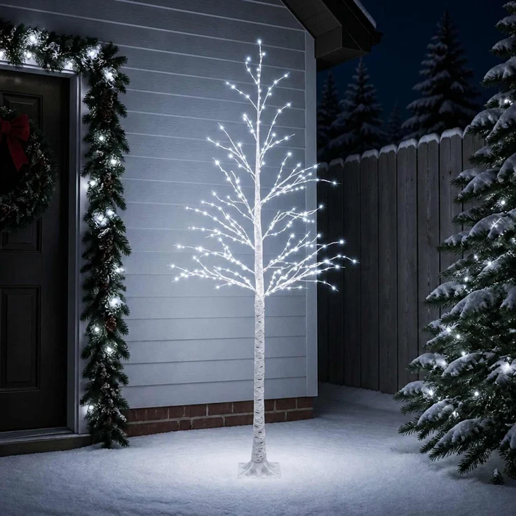 vidaXL Birken-Weihnachtsbaum Weiß 25 x 25 x 240 cm Kunststoff 493 LEDs 42055360 – Bild 3