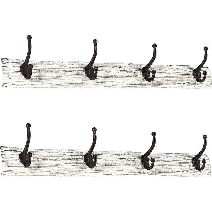 Kobolo Wandgarderobe Garderobe 2er Set VINTAGE Holz und Metall 4 Haken (2 St) – Bild 1