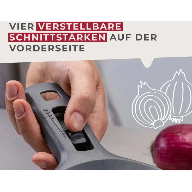 Fackelmann Gemüsehobel mit Restehalter grau Rostfrei 31×12×3,5 cm – Bild 5