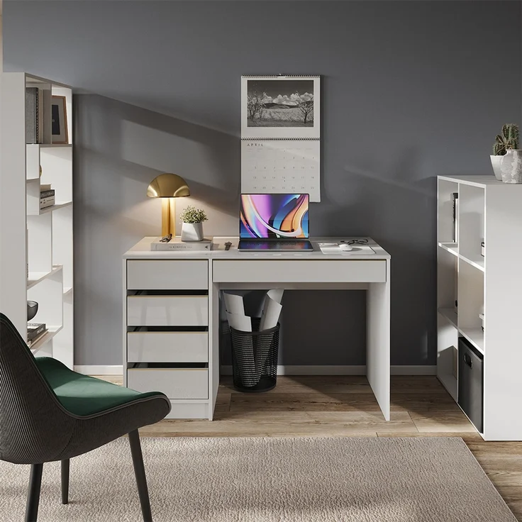 Schreibtisch Sherry Weiß Hochglanz 55 x 120 cm mit Schubladen Vicco – Bild 3