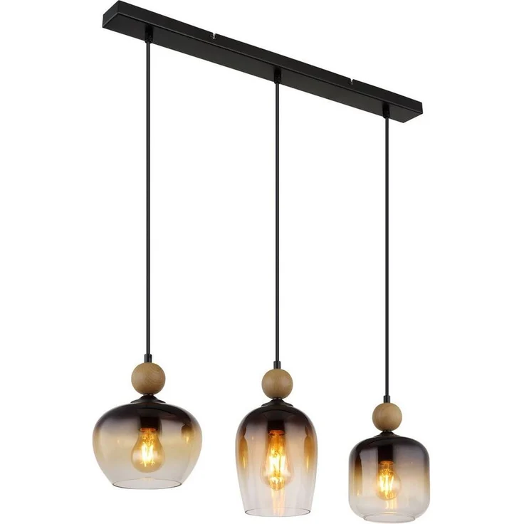 GLOBO LIGHTING Hängeleuchte COMMY, ohne Leuchtmittel, Hängelampe schwarz holzoptik Glas rauchfarben amber klar verlaufend – Bild 3