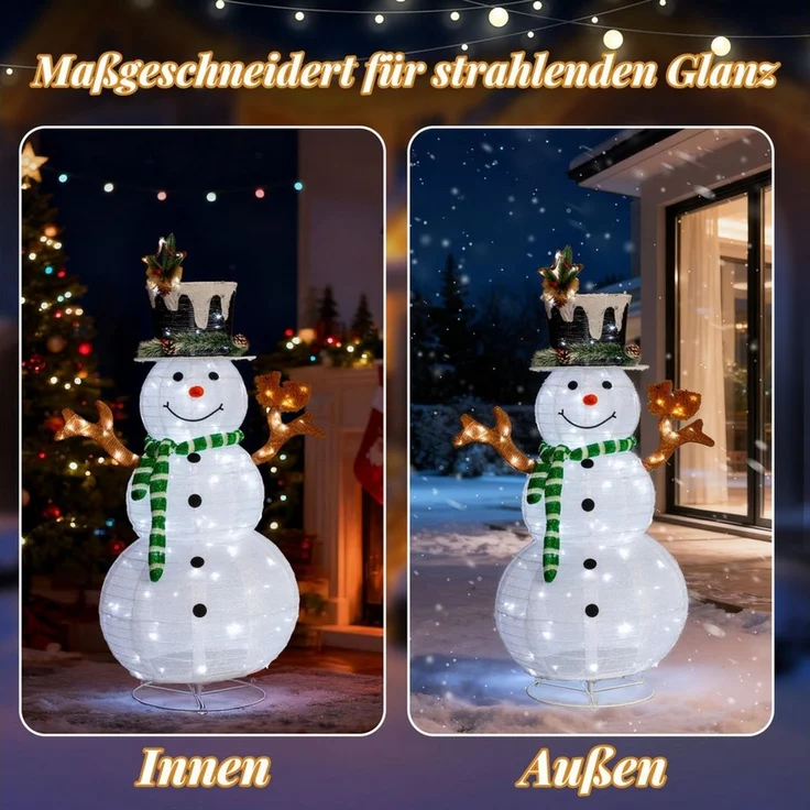 LALAHO Schneemann LED-Schneemann Weihnachten deko, 120cm mit 120 LEDs Weihnachtsbeleuchtung für Innen und Außen – Bild 3