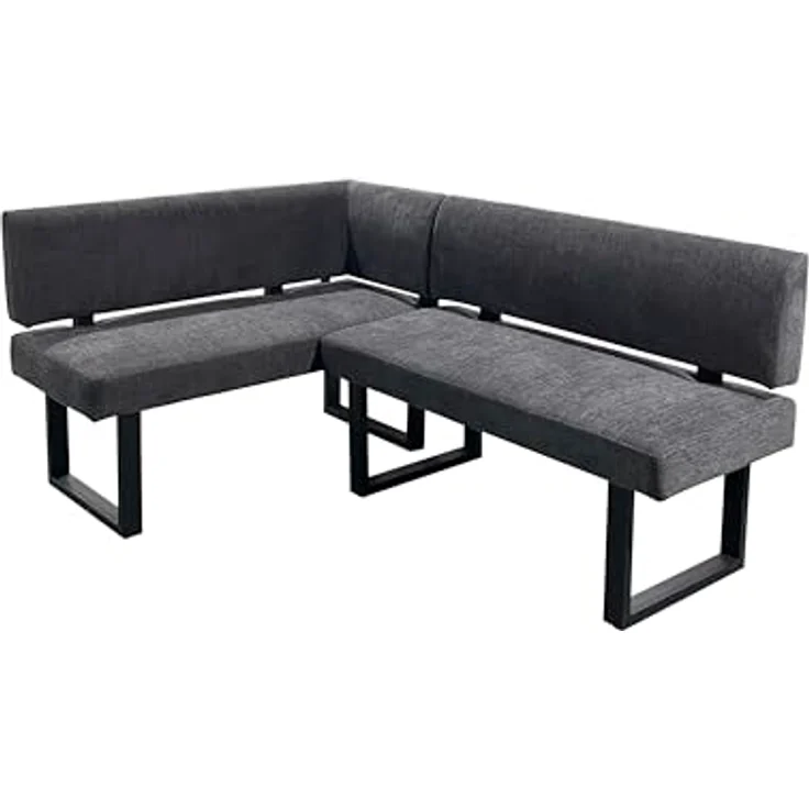 byLIVING Eckbank Vancouver/Webstoff anthrazit/Metall Gestell schwarz pulverbeschichtet/Taschenfederkern/Langer Schenkel rechts/Küchenbank/Sitzbank/ 125x181,5, H 86 cm – Bild 2