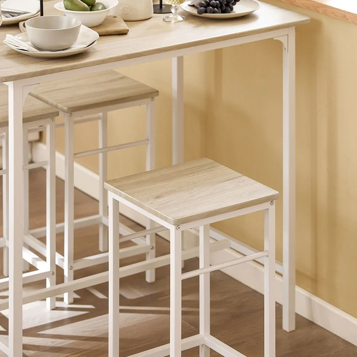 SoBuy OGT11-WN Bartisch-Set mit 4 Hockern, MDF, PVC-Furnier, Helle Eiche, 100 x 87 x 60 cm – Bild 7