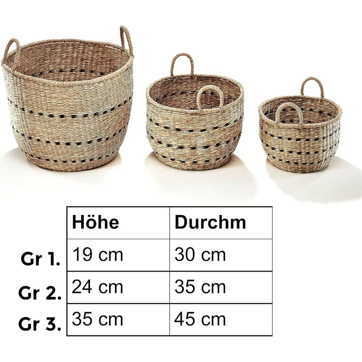 Kobolo Aufbewahrungskorb Dekokorb Set aus Seegras mit Griffen – Bild 2