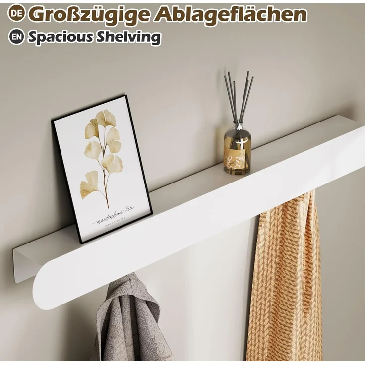Yorbay Wandgarderobe mit Ablagebrett, Garderobenleiste aus Metall, 6 verdeckte Garderobenhaken – Bild 5