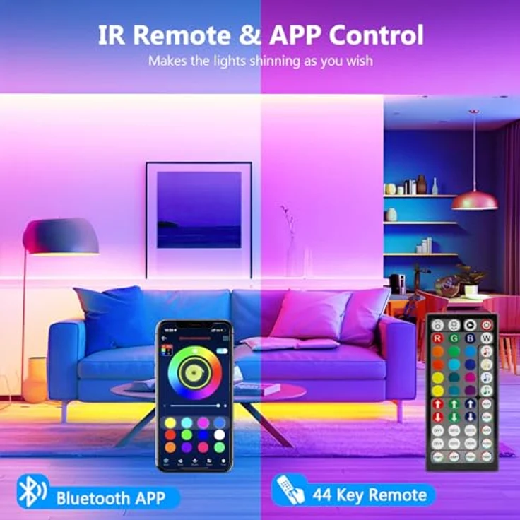 Led Strip 10m, RGB Led Streifen, Bluetooth Smart Led Band Selbstklebend, LED Leiste mit Fernbedienung und APP, LED Lights Dimmbar, Musik Sync, Timer-Einstellung für Gaming Zimmer, Room, Küche, Party – Bild 2