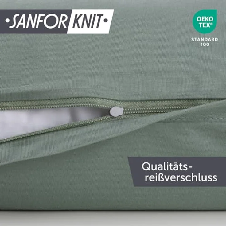 Blumtal Kissenbezug 80x80 cm (2er Set Kissenbezüge) - Hellgrün - 100% Baumwoll-Jersey, Oeko-Tex Zertifiziert, Kopfkissenbezug 80x80 - Jersey Kissenhülle für Kissen 80x80 cm mit Reißverschluss – Bild 4