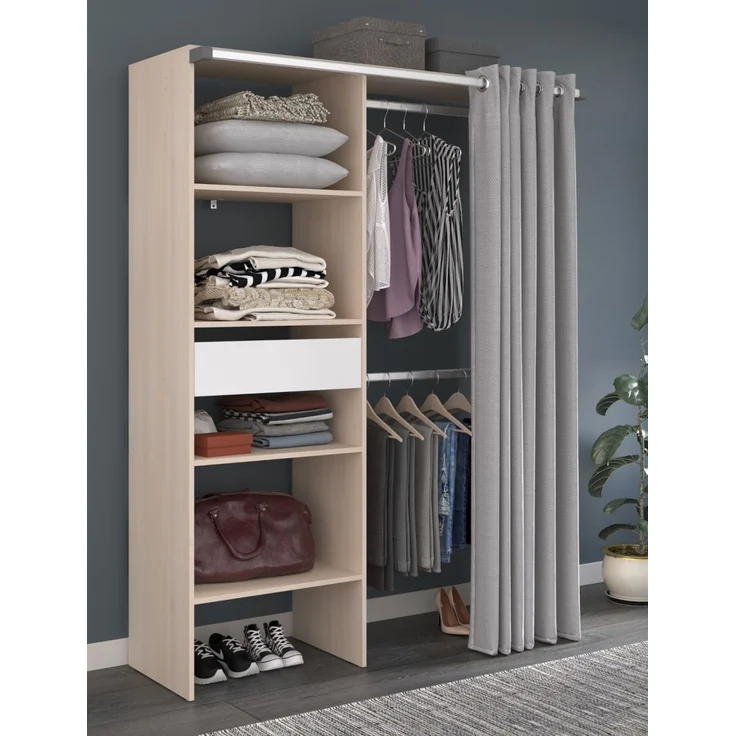 Parisot Kleiderschrank mit Vorhang Bari in Akazie und grau 143 cm – Bild 5