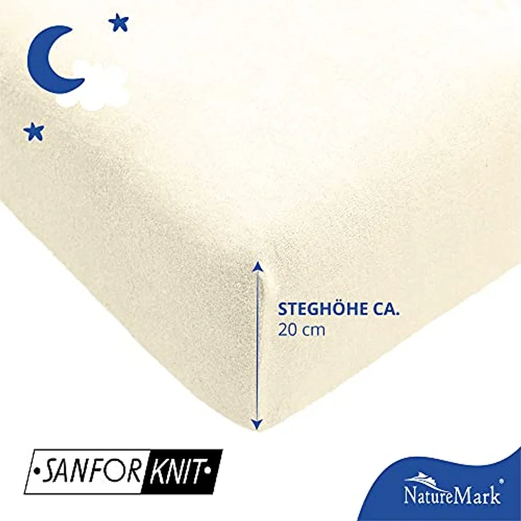 NatureMark Spannbettlaken Frottee Spannbettlaken, 80% Baumwolle / 20% Polyester, Gummizug: rundum, (2 Stück), 2er Set Kinder Spannbettlaken Frottee, Spannbetttuch 80% Baumwolle / 20% Polyester, für Babybett und Kinderbett, 70x140 cm - Natur weiß – Bild 6