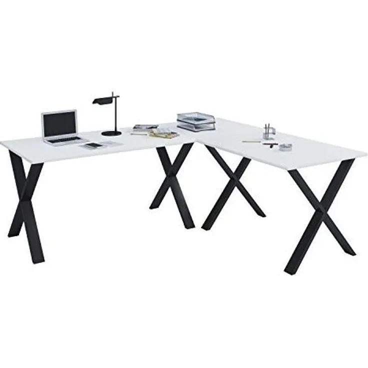 VCM Schreibtisch Lona 916589 Schwarz / Weiß H. 76 x B. 190 x T. 160 cm