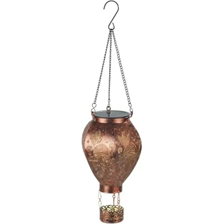 Maximex Solar Gartenleuchte Heißluftballon in Bronze-Optik, hängend, warmweiße LEDs, Dämmerungssensor, wetterfest, Solarleuchte für Garten, Balkon und Terrasse, Ø 15x47 cm, Metall – Bild 6