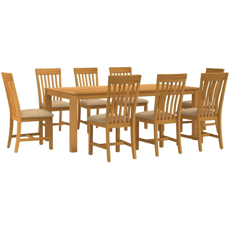 vidaXL Essgruppe 9 Stk. Beige Massivholz Eiche 3430411 – Bild 2