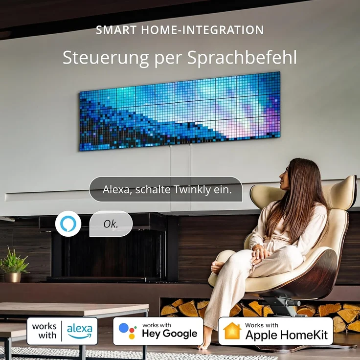 Twinkly Squares Erweiterungsset, RGB LED Paneelen-Kit, Enthält 3 Erweiterungspaneele und Verbindungskabel, Kompatibel mit HomeKit, Alexa und Google Home, Gaming- und Streaming-Lichter, 16M+ Farben – Bild 7