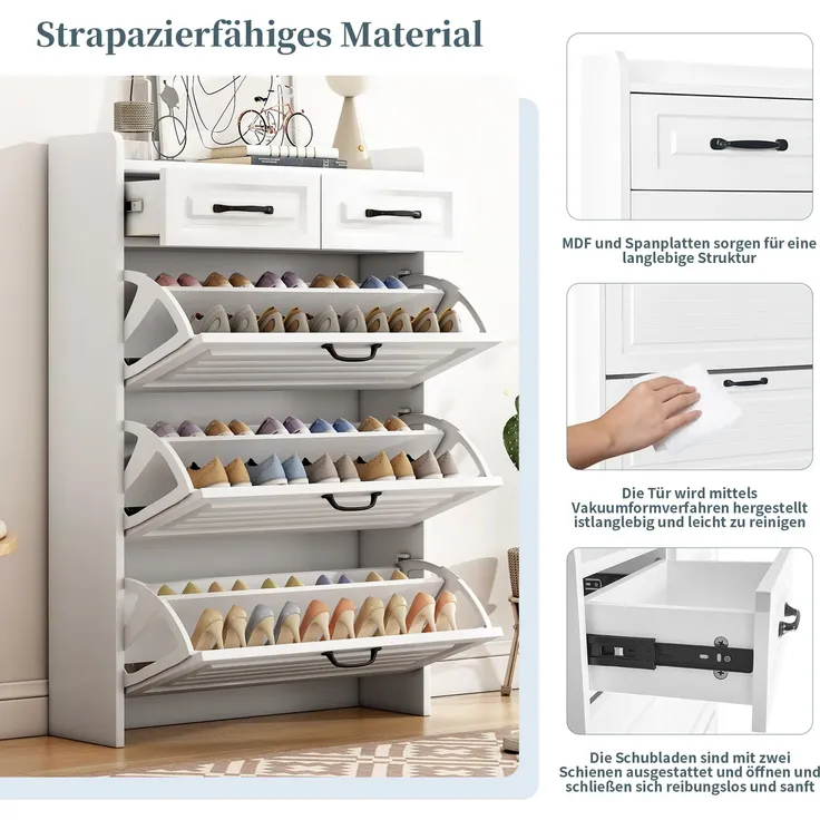Schuhschrank, 80/23/131 cm, Schuhkipper, Schuhregal mit Schubladen und 3 Klappen, schmal – Bild 4
