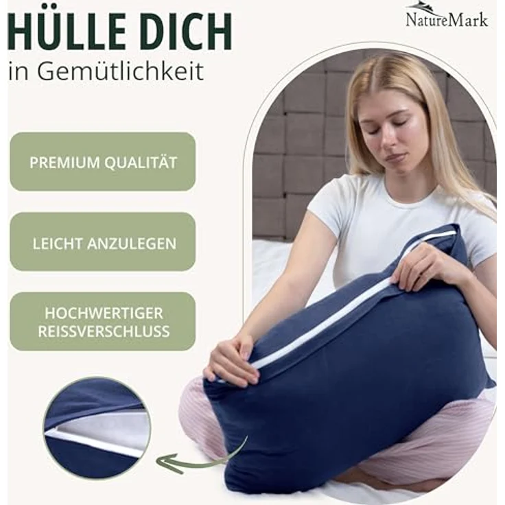 NatureMark 2er Pack Jersey Kissenbezug Kissenhülle Kissenbezüge Seitenschläferkissen Nackenkissen viele Größen und Farben ÖKO-TEX (40x60 cm (Nackenkissen geeignet), Navy blau) – Bild 6