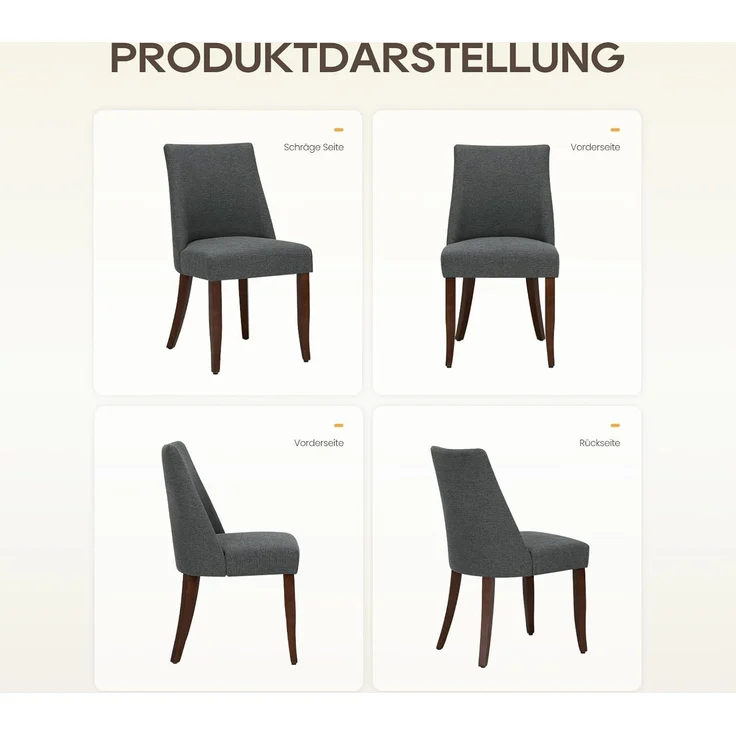 COLAMY Esszimmerstühle 4er Set, Moderne Küchenstuhl Polsterstuhl Stühle mit Rückenlehne, Stoff Dining Chairs mit Holzbeinen für Esszimmer, Küche, Restaurant mit Holzbeinen, Dunkelgrau – Bild 8