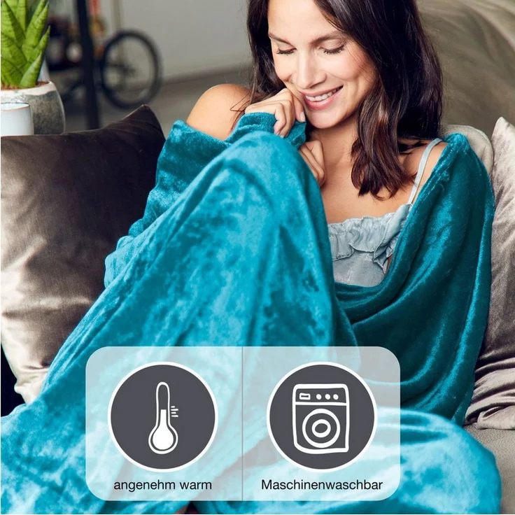 Wohndecke Uni Fleecedecke Olbia, IBENA, einfarbig schick, Kuscheldecke – Bild 3