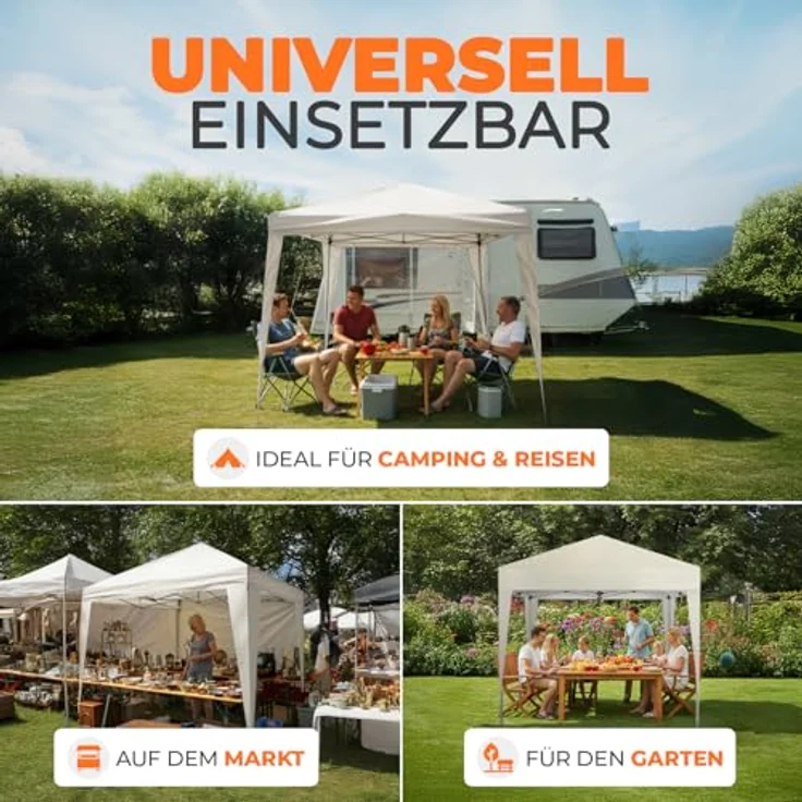 Kronenburg Faltpavillon wasserdicht Dachmaß 2x2 m UV Schutz 50+ Pavillon in Champagner mit 4 Seitenteilen – Bild 8