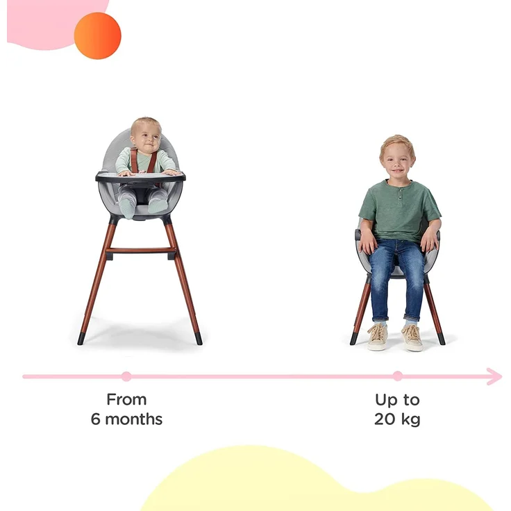 kk Kinderkraft FINIX Hochstuhl Baby ab 6 Monate bis 5 Jahre, Kinderhochstuhl 2in1 für ältere Kinder, Beine aus Holz, Verstellbare Rückenlehne Tablett Fußstütze, Stilvolles Design, Grau – Bild 3