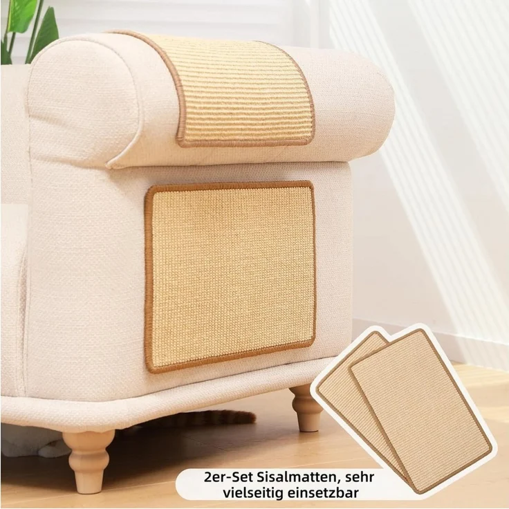 FOUORTUNATE-BEE Kratzmatte Sisal Katzenkratzmatte 2er-Set 25×50 cm, (2-tlg), Schützt Sofa, Boden und Wand vor Kratzspuren – Bild 3