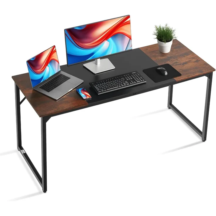 VEVOR Computertisch Bürotisch Schreibtisch (160x60 cm Tischplatte), moderner Arbeitstisch mit Metallrahmen & 68 kg Tragkraft für Homeoffice Arbeitszimmer Schlafzimmer Wohnzimmer, Braun Schwarz