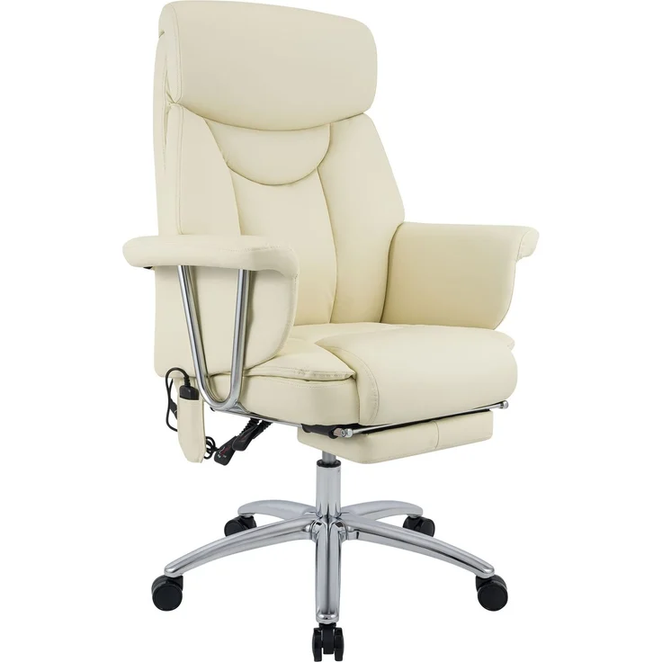 CLP Bürostuhl Dahra Echtleder Massagefunktion mit Fußablage höhenverstellbar,creme – Bild 1