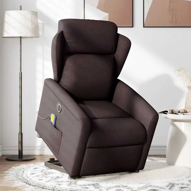 vidaXL Elektrischer Massagesessel mit Aufstehhilfe Dunkelbraun Stoff 3303169