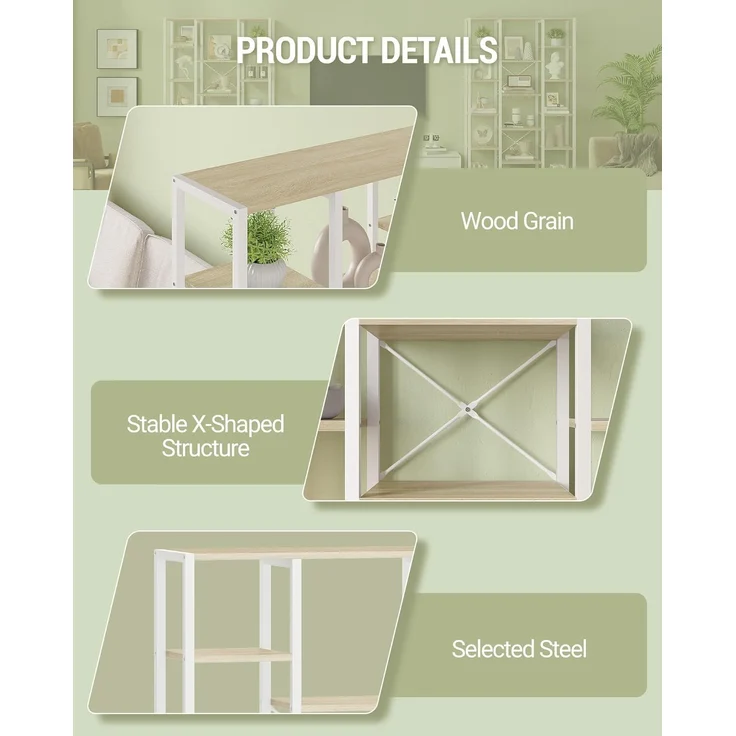 Bücherregal, Standregal mit 6 Ebenen 15 Ablagen, Verstellbare offene Ablagen, für Wohnzimmer, Büro, Schlafzimmer, 30 x 70 x 170cm, Weißeiche und Weiß – Bild 6