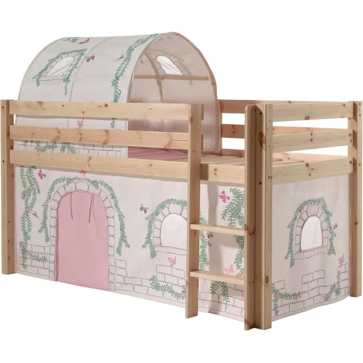 Kinderbett Karolina 210x114x106 Massivholz Natur Textilset Burg 2