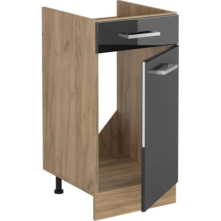 Küchenunterschrank R-Line Anthrazit Hochglanz/Goldkraft Eiche 40 cm ohne Arbeitsplatte Vicco – Bild 3