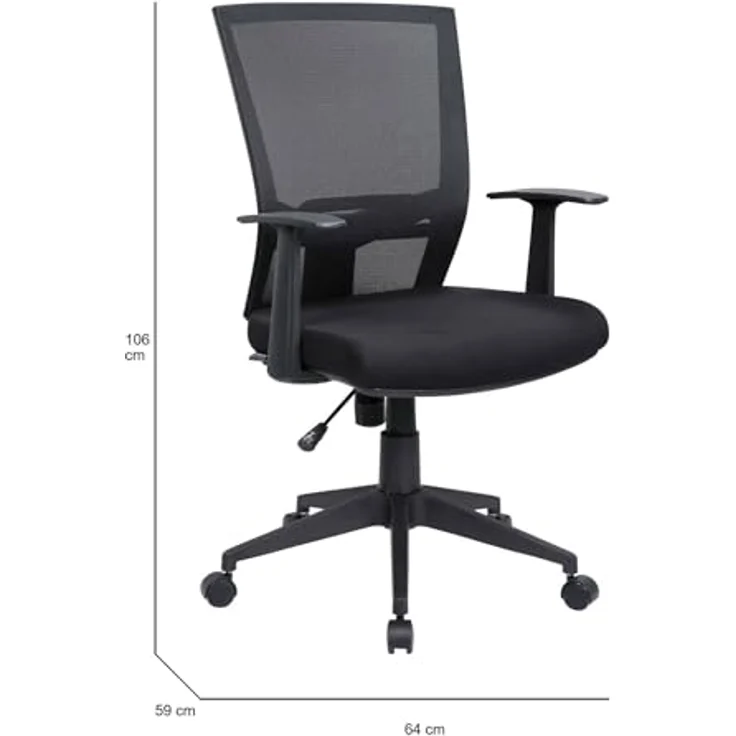 Dmora - Stuhl mit Rädern Palmerston, Mesh-Chefsessel mit Armlehnen, ergonomischer Bürositz, 59x64h96/106 cm, Schwarz – Bild 4