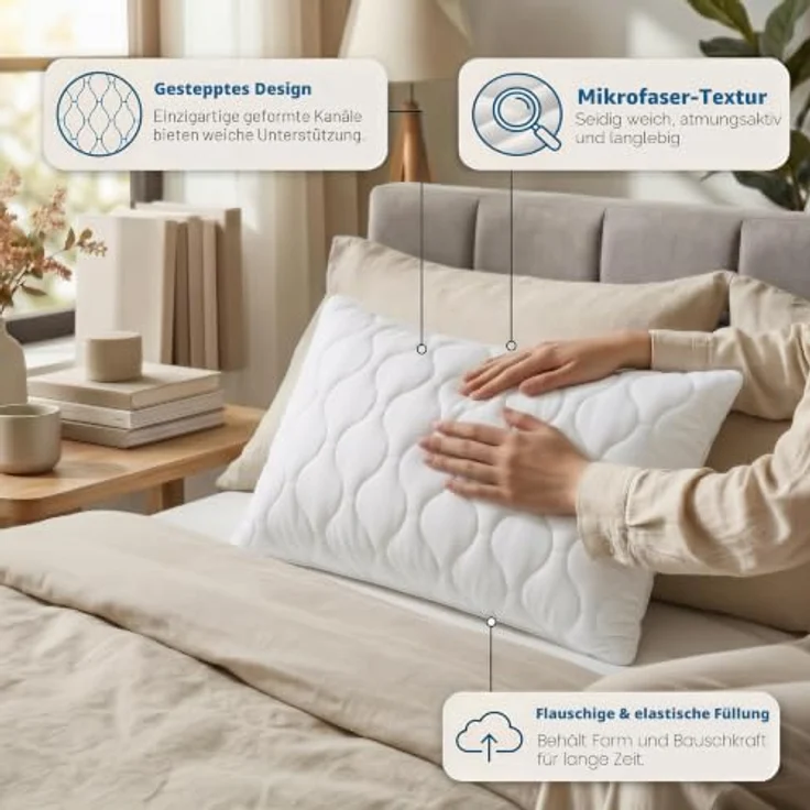 Utopia Bedding Kopfkissen 60x80 cm, 2er Set dekorative Kissen für Bett und Sofa, weiche silikonisierte Faserfüllung – Bild 5