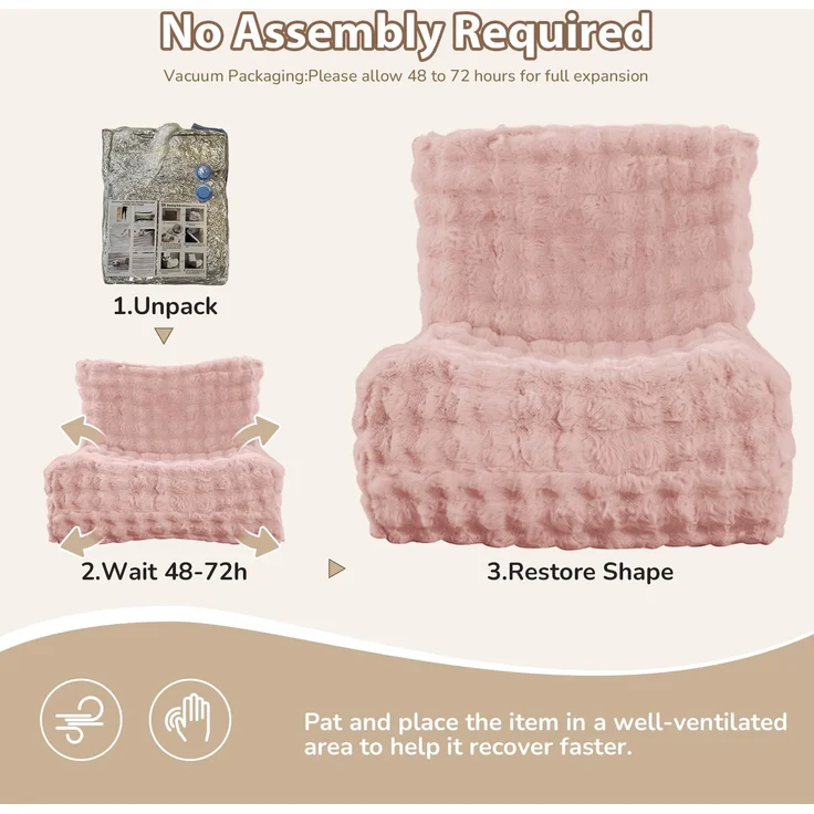 Sitzsack 85cm×100cm×78cm mit Rückenlehne – Rosa, aus Flanell, weich gepolstert für Lesen und Entspannen – Bild 2