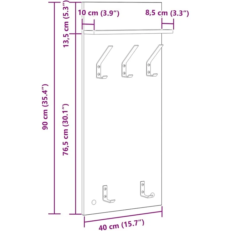 vidaXL Wandmontierter nachttisch Altholz 40 x 10 x 90 cm 874457 – Bild 10