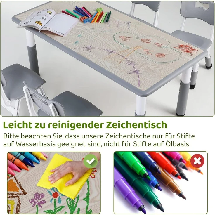 TLGREEN Kindersitzgruppe Plastik Kindermöbel, (5-tlg), Kindertisch mit 4 Stühlen Höhenverstellbar – Bild 3